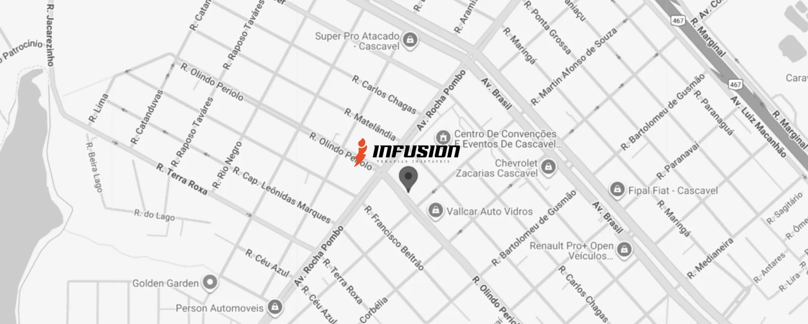 Mapa de localização da Infusion Terapias Injetáveis em Cascavel, na Rua Olindo Periolo, 1154, Pacaembu.